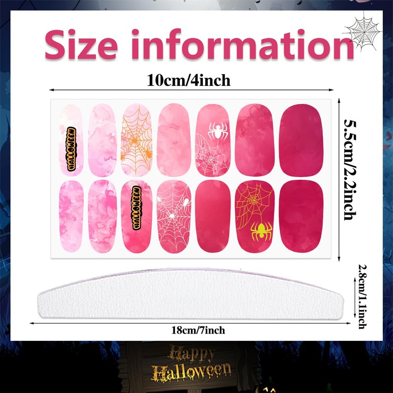 12 Sheets Pink Red Halloween Nail Stickers for Women, Gradient
