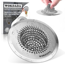 Wokdada Revolutionary Kitchen Sink Drain Strainer/Patented Reversible Chain Mesh, Effortless Cleaning & Debris Catcher, Large Capacity, No Clog, 304 Stainless Steel & Rust-Proof/Handmade