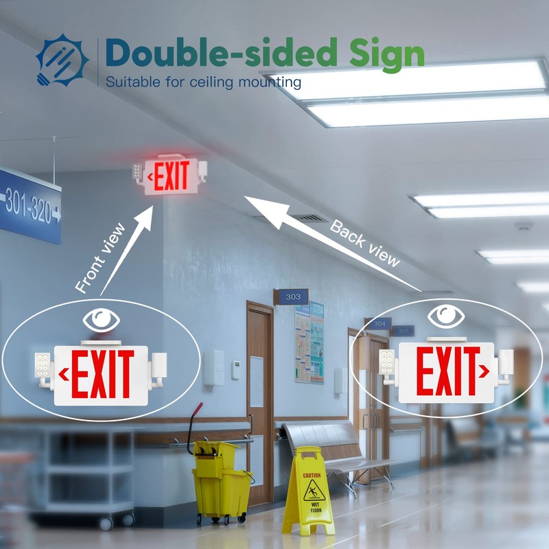 FREELICHT LED Exit Sign with Emergency Lights，Double-Sided Adjustable LED Emergency