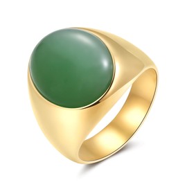 Natural Gemstone Gold Rings for Women Non Tarnish Stainless Steel Stackable Chunky Ring (Green Aventurine, 10)