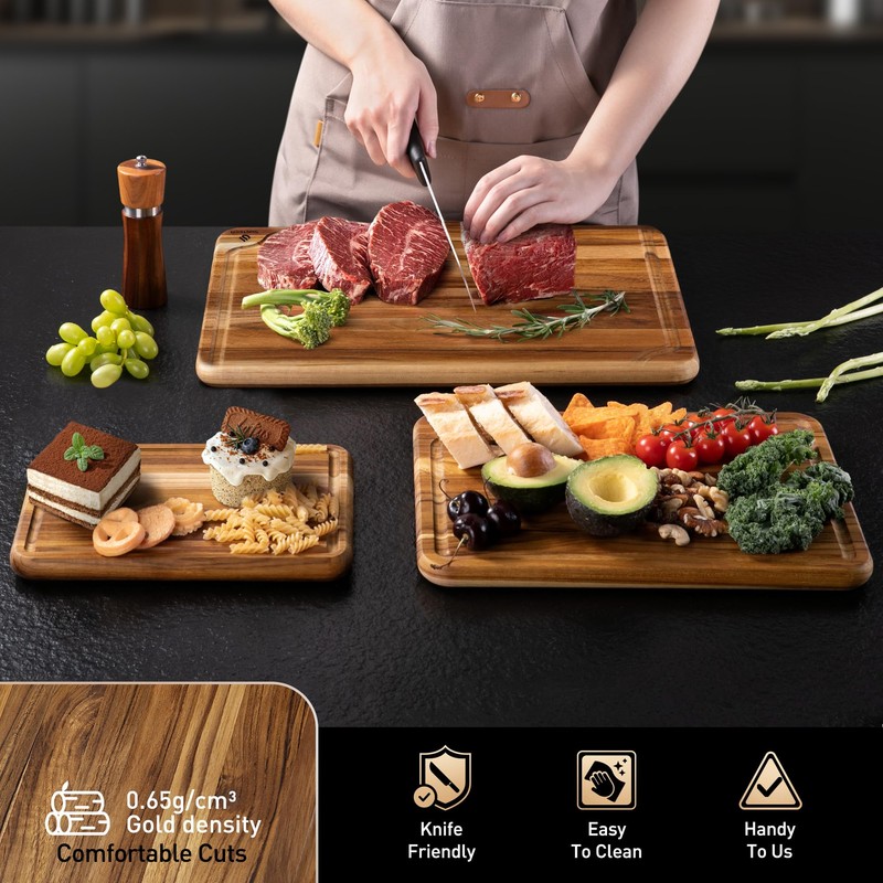 Teak Wood Cutting Board Set for Kitchen High-End Non Toxic
