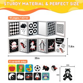 High Contrast Baby Flashcards with Black and White Tummy time Mirror Books, Newborn Brain Development Toys for 0-6 Months Baby as Infants Gift