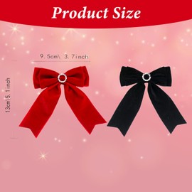 2pcs Black Red Velvet Bow Hair Clips, Christmas Cheer Bows Jumbo Hair Bows Sparkly Rhinestone Bowknots Hair Barrettes Valentines Day Hair Accessories for Women (5.1 * 3.7inch)