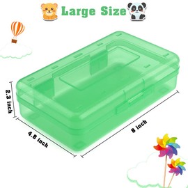 Pencil Box, Large Capacity Clear Pencil Case, 1 Pack Hard Pencil Case, Clear Crayon Box with Snap-tight Lid Stackable Design, Plastic Storage Box for Office Supplies, Green