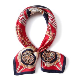MEISEE Pure Mulberry Silk Scarfs Women Small Square Scarf 21" x 21" Breathable Lightweight Neckerchief Printed Headscarf (G-10 red)