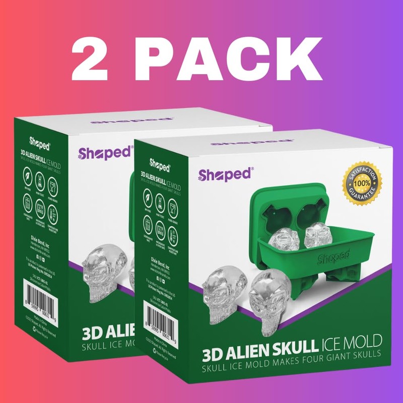 SHAPED 2-PACK 3D Ancient Alien Ice Mold Trays, Flexible Silicone