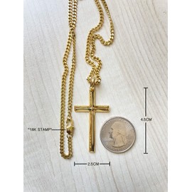 RIVETING JEWELRY 18K Gold Chain Style Cross Pendant Necklace 3MM chain Clasp for MEN, HUSBAND Thin for Charms Miami Cuban Link Diamond Cut Religious Beveled Edge (22)
