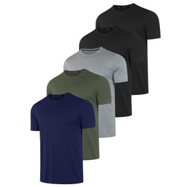 5 Pack Workout Shirts for Men T Shirts Quick Dry UPF 50+ Sun Protection Athletic Short Sleeve Tee Tops Moisture Wicking (LGAGNBBKBK L)