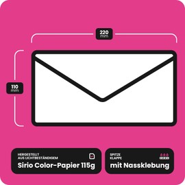 Netuno 25 Long red Coloured envelopes DIN DL 110x220mm 4.33x8.66 inches 115gsm Sirio Color Lampone gummed Pointed Flap no Window for Wedding Invitations Christmas Greeting Cards Letters leaflets RSVP