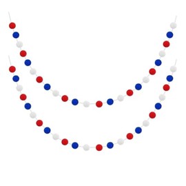 FSSTUD 4m 60 Balls Colorful Pom Pom Garland Red White Blue Ball Garland Pom Pom Ball String Cute Pom Pom Banner Pom Pom Hanging Ornament Long Pom Pom Decoration for 4th of July