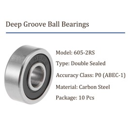 Kozelo 10pcs 605RS Deep Groove Ball Bearings - [5x14x5mm] Carbon Steel Balls for Motors Machine Tool Gearboxes Bearing Use, Double Sealed