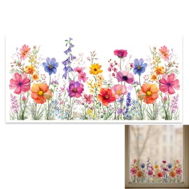 EUYKQNOI Fensterbilder Blumen Selbstklebend 30x60cm - Bunte Fensterdeko für Frühling, Sommer, DIY Fensteraufkleber mit Doppelseitigem Druck, Statisch Haftend für Wohnzimmer, Schlafzimmer, Küche