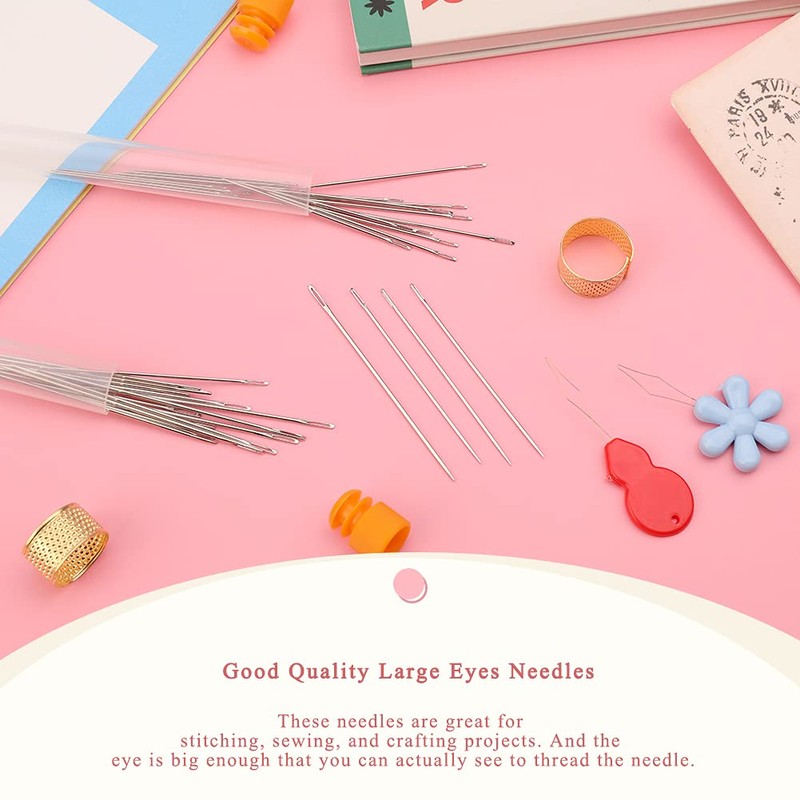 36 Pcs Large Eye Sewing Needles, 6 Sizes Large Eye