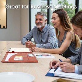 Professional Portfolio Binder with Clipboard, Faux Leather Padfolio Organizer for Resume, Interview Business Conference, Legal Pad Holder for A4 Letter Size Notepad with Multi-Pocket Storage (Brown)