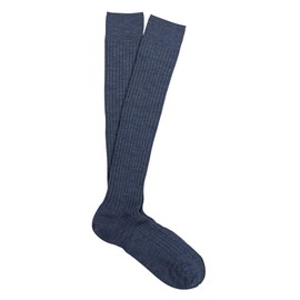 Marcoliani Milano Mens Over The Calf Ribbed Extrafine Merino Dress Socks, Denim Blue, One Size Fits Most