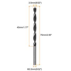 HARFINGTON 3pcs Brad Point Drill Bits 3.5mm(9/32") Dia Straight Round Shank Drill Metric Brad Point 1.77" Drilling Depth Spiral Twist Drill Bits for Carpenter Woodworking Plastic Rubber