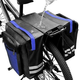 KLERICER Bike Rear Rack Double Pannier Bag, 30L Waterproof Bicycle Trunk Bag, Bike Pannier Bag with Reflective Trim, for Grocery Shopping Commuter Long Cycling Trip (Blue)