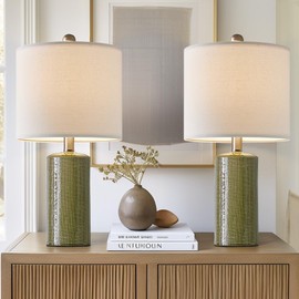 G-SAFAVA 20.25" Small Table Lamps Set of 2 Modern Ceramic Lamps for Living Room Farmhouse Bedside Lamps Boho Lamps for Night Stands Green Bedroom Lamp Side Table Lamps End Table Lamp