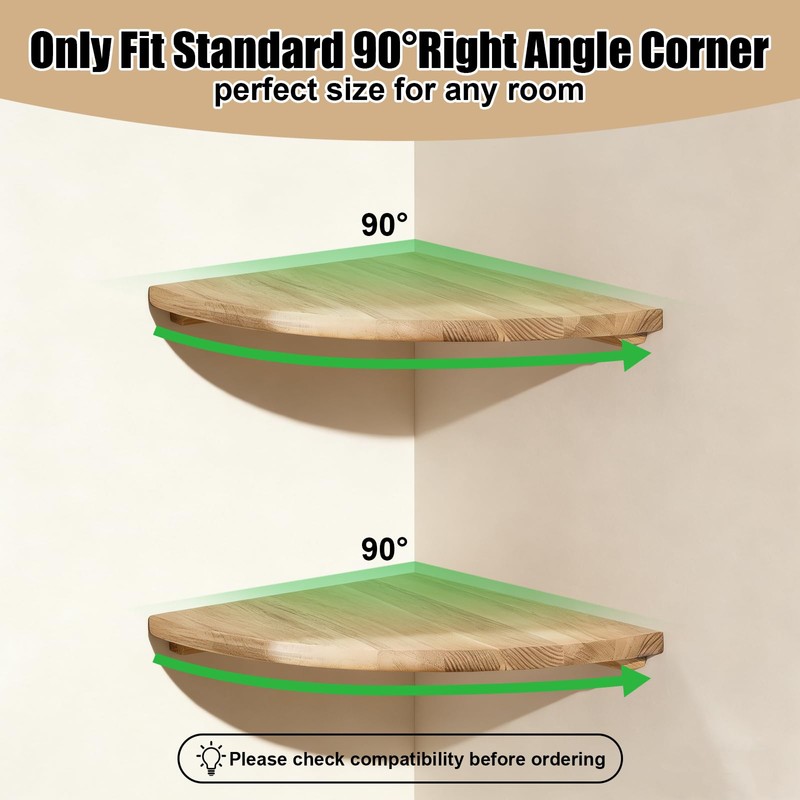 Plliocse Oak Corner Shelf Set of 2 Solid Floating Corner