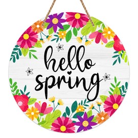 FaCraft Hello Spring Door Sign Watercolor Flower Spring Wreath Sign for Front Door Spring Hanging Sign Framhouse Spring Door Decorations Signs for Home Proch Wall Indoor Outdoor Spring Decorations