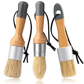Mister Rui Mister Rui Chalk Wax Paint Brush, 3pcs, Chalk Paint Brushes for Furniture, Small Wax Brush for Chalk Paint, Acrylic Paint, Milk Paint, Natural Bristles Stencil Brushes, No Shedding