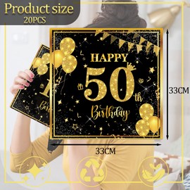50th Birthday Napkins 20 Packs Black Gold Napkin 50th Birthday Serviettes Black,50th Birthday Napkins for Women Men,50th Napkins,Birthday Party Tissue for Her Him,50th Birthday Table Decorations
