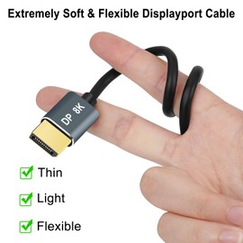 Thsucords DisplayPort Cable 6.6FT, Certified Ultra Slim & Thin 8K 4K Display Port 1.4 Cable(DP Cable) Support 8K@60Hz, 4K@144Hz 32.4Gbps for Laptop,PC,Monitor