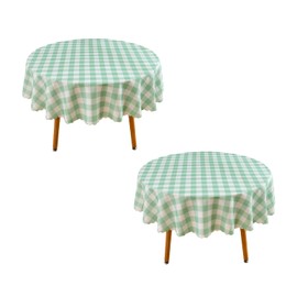 MANGATA CASA Green Gingham Round Tablecloth-2Pcs Checkered Table Cloth Waterproof Kitchen & Table Linens-Polyester Buffalo Plaid Wrinkle Free Table Cover(Light Green 60" Round-2Pack)