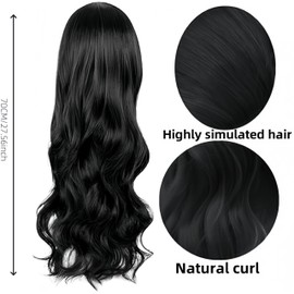 JIEYFC 27'' Long Curly Black Wig for Women & Girls, Synthetic Wavy Hair Wig for Cosplay, Party, Fancy Dress & Daily Use –Fluffy Curls for Effortless Glam (Black)