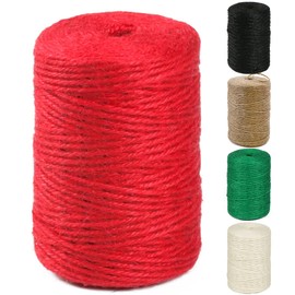 PH PERKHOMY Natural Jute Twine, 600 Feet Long Colored Twine Rope for Crafts, Gift Wrapping, Packing, Gardening and Wedding Decor (Red)