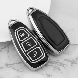 Misuyue Ford Key Fob Cover, Ford Focus Key Cover for Ford Fiesta Focus Galaxy Fusion Mondeo B-Max C-Max S-Max Mk2 MK3 MK4 MK5 Kuga Ecosport, 3 Button TPU Ford Fiesta Key Cover (Black)