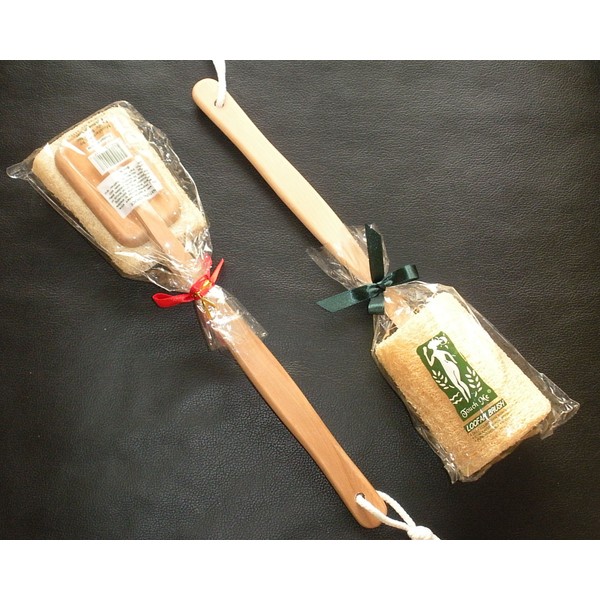 Touch Me Natural loofah Long Handle Bath Body Back Brush Set of 2