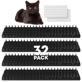 32 Pack Scat Mat For Cats - 13.3 x 3.3 Inch Cat Spike Mat With 1 Inch Spike Is A Perfect Pet Training Mat For Cat Repellent Indoor & Outdoor To Deter Cats, Dogs & Other Animals For All Seasons (Black)