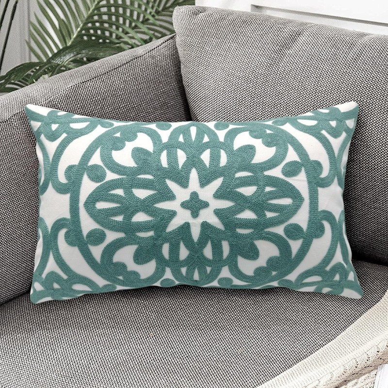 Alysheer Embroidered Lumbar Decorative Throw Pillow Cover 12"x 20", Classic