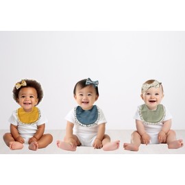 Baby Girl Gift Set, Muslin BoHo Bib with Lace and Matching Bows, Absorbent Cotton Adjustable Bib for Newborn Infant Toddler (Dusty Blue)