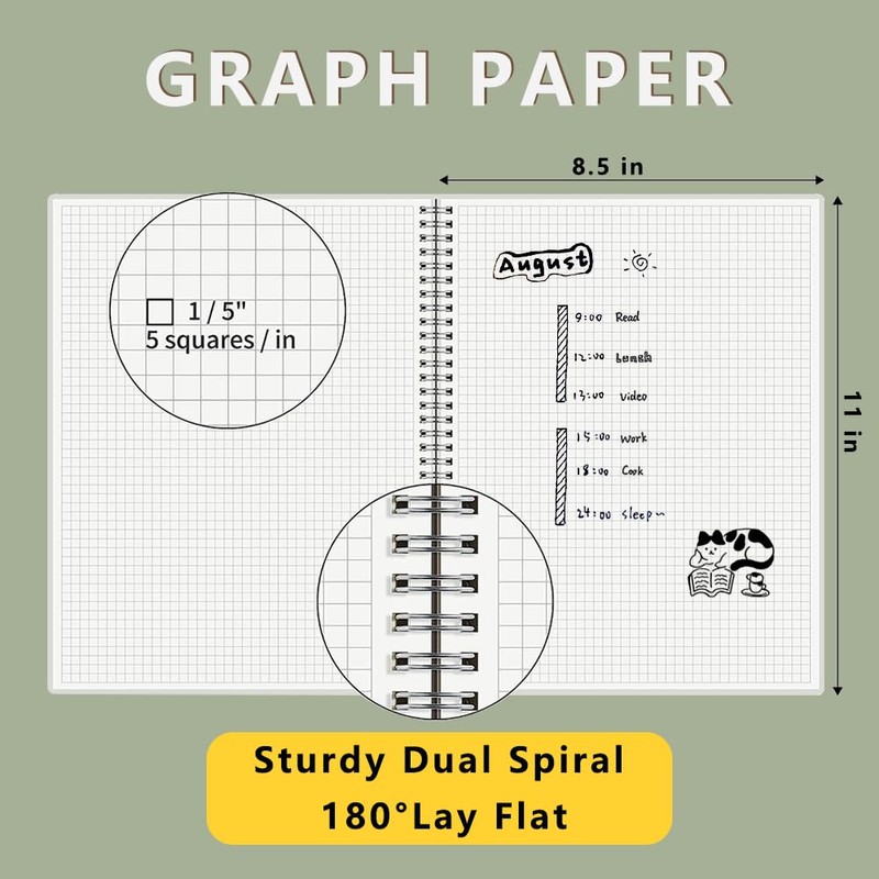 WRENBEN Graph Paper Spiral Notebook 8.5 x 11 Inches 240