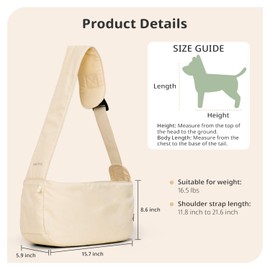 ONECUTE Dog Sling Carrier for Small Dogs and Cats, Lightweight Collapsible Pet Travel Bag with Adjustable Strap, Side Pockets & Breathable Mesh (Beige, 15.7" L x 5.9" W x 8.6" H)