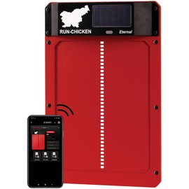 RUN-CHICKEN Door (Red) Solar, Chicken Coop Door, Battery Powered Automatic Chicken Coop Door, Programmable Electric Chicken Door with Timer, Light Sensor, Solar Powered, Eternal