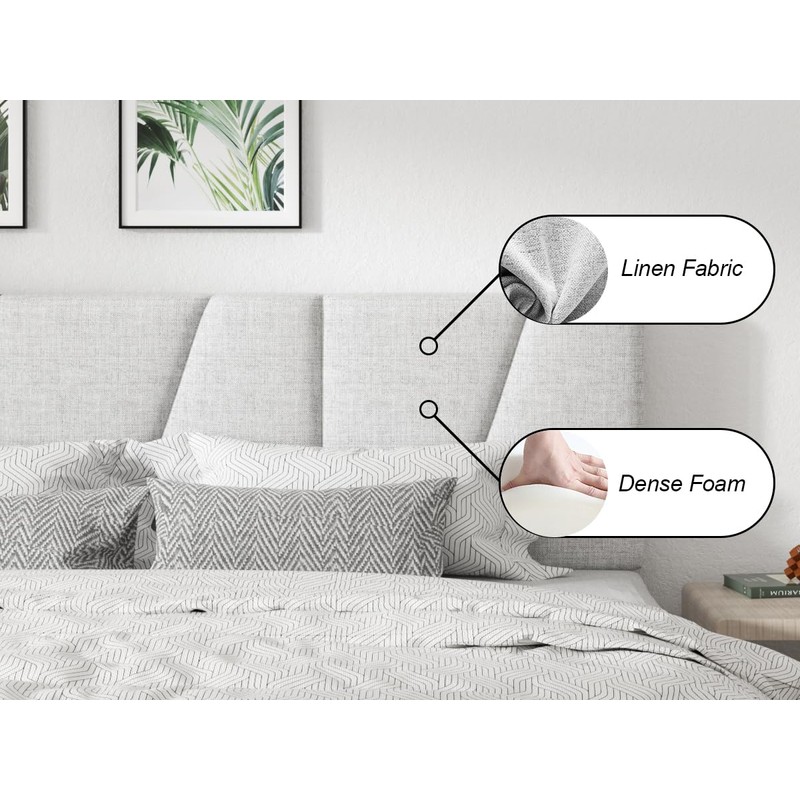 CXVX Full Size Platform Bed Frame with Geometric Upholstered Headboard,