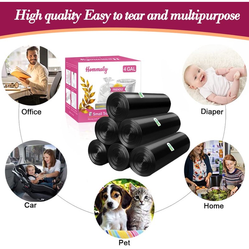 4 Gallon 180pcs Small Black Trash Bags Strong Garbage Bags,Black
