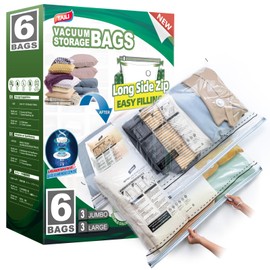 TAILI 6 Pack Vacuum Storage Bags, LONG SIDE ZIP (3 Large+3 Jumbo), Multi-Size Vacuum Seal Bags for Clothing, Storage Bulky Beddings, Comforters and Clothes, Space Saver for Closet Organization