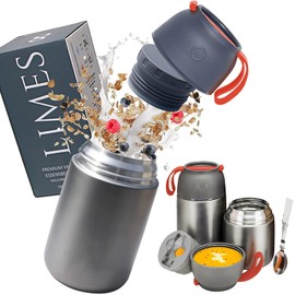 ZSOLY Termos para Comida Caliente 650ML, Termo para Comida Fría y Caliente, Termo para Sopa con Cuchara Plegable, para Viaje, Niños, Escolar, Almuerzo (Plata 650ML)