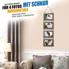 NEOWS Collage Picture Frame for Multiple Pictures - Decorative Picture Frame Set for Hanging on the Wall - Multiple Photo Frame Portrait Format with Cord for 10 x 15 Photos (Oak Grey, 4 Horizontal