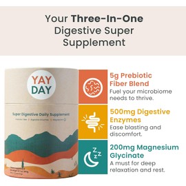 YayDay Nighttime Prebiotic Fiber Powder for Gut Health & Sleep | Psyllium Husk, Flaxseed, Oat & Inulin | Magnesium & Digestive Enzymes for Bloating Relief | Sunset Citrus, 30 Servings