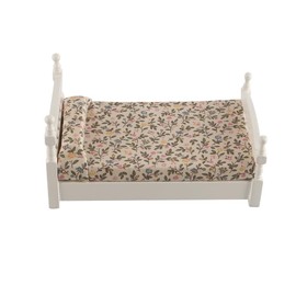 FONGKNOX 1/12 Miniature Single Bed Flower Pattern Miniature Dollhouse Single Bed Wooden Furniture for Dolls House Bedroom Decoration