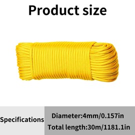 Skyzone 650 Paracord 4mm 30M - 9-Strand Survival Rope, 250kg Strength for Camping, DIY Crafting, Emergency Kits & Outdoor Gear (Yellow, 4mm)