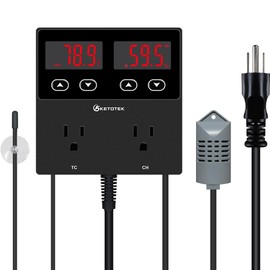 Digital Temperature and Humidity Controller Outlet, Reptile Thermostat Plug Dual Stage Pre-Wired for Mushroom Greenhouse Homebrew