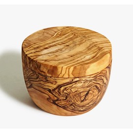 Natural Olive Wood European Professional Round Covered Salt Cellar with Magnetic Swivel Lid