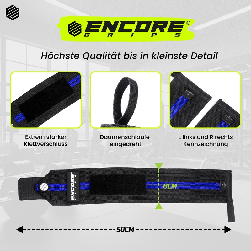 Encore Grips® Wrist Wraps for Bodybuilding, Weight Training, Crossfit, Strength