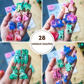 KOTEDUA Keychain Resin Molds Silicone with Hole, 28pcs UV Resin Jewelry Mold, Epoxy Resin Molds for Keychain Pendant Jewelry Making Molds for Epoxy Resin Earring Mold, Earrings Couple Animals